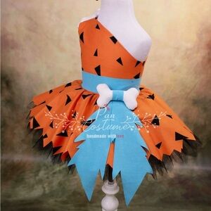 Pebbles Flinstone Orange and Blue Kids Costume Dress-3T